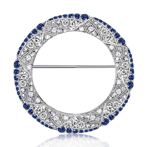 

Art Deco Milgrain Circle Brooch For Women, White