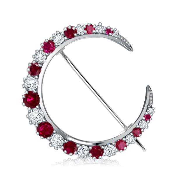 

Antique Ruby Cresent Sterling Silver Brooch For Women, White