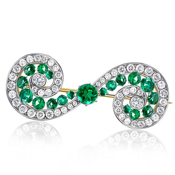 

Vintage Curling Emerald Sterling Silver Brooch For Women, White
