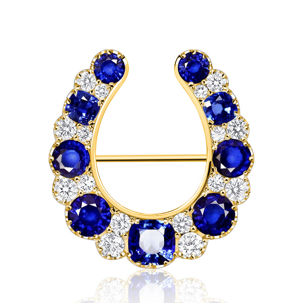 

Golden White & Blue Sapphire Vintage Brooch Horseshoe Brooch
