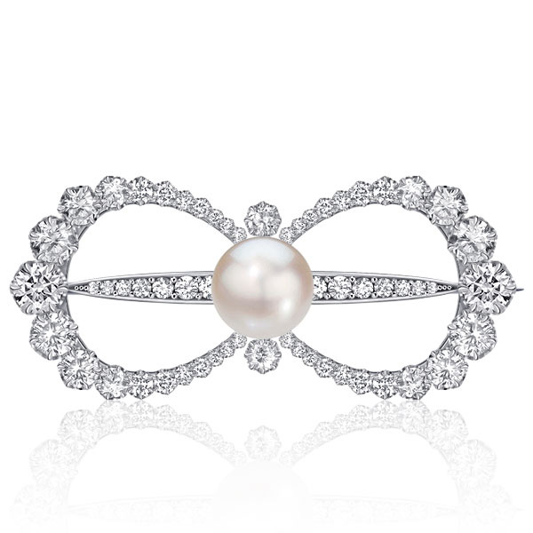 

Italo Pearl & White Sapphire Bow Brooch Antique Vintage Brooch