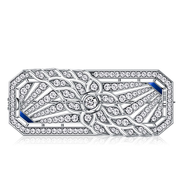 

Italo Art Deco White Sapphire Floral Brooch For Women