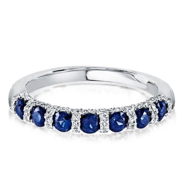 

Classic Halo Round Womens Blue Sapphire Wedding Band, White