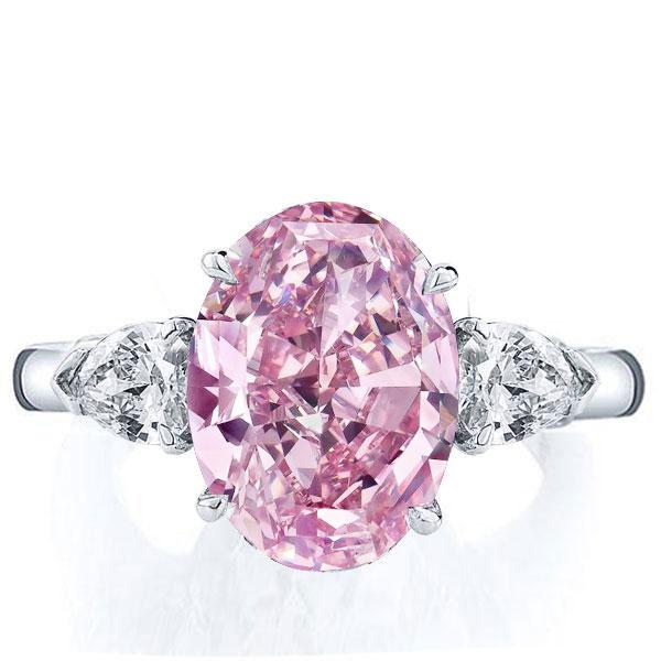 

Italo Three Stone Oval Created Pink Sapphire Engagement Ring, White