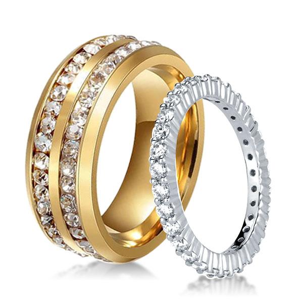 

Classic Shared Prong & Pave Round Cut Golden Couple Rings, White