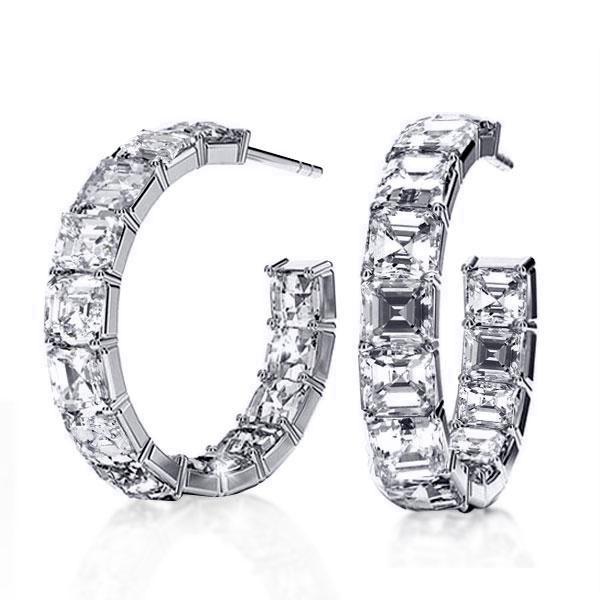 

Asscher Cut Hoop Earrings For Women, White