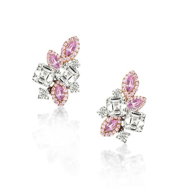 

Asscher & Marquise Cut Stud Pink Sapphire Earrings, White