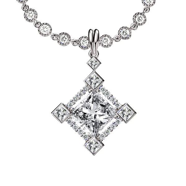 

Halo Princess Cut Silver Pendant Necklace, White