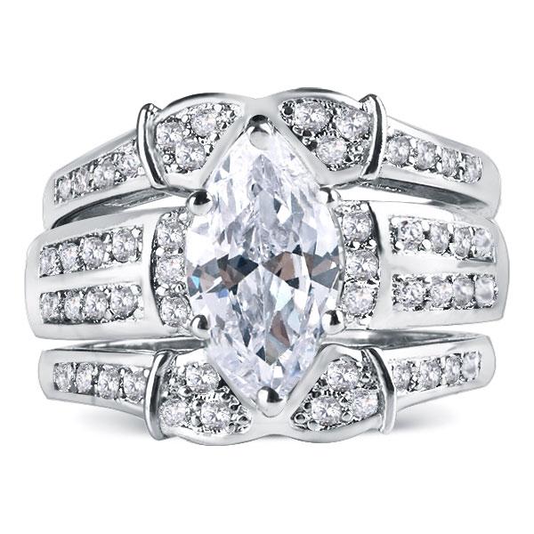 

Italo Marquise Cut Engagement Ring Set Silver 3PC Wedding Set, White