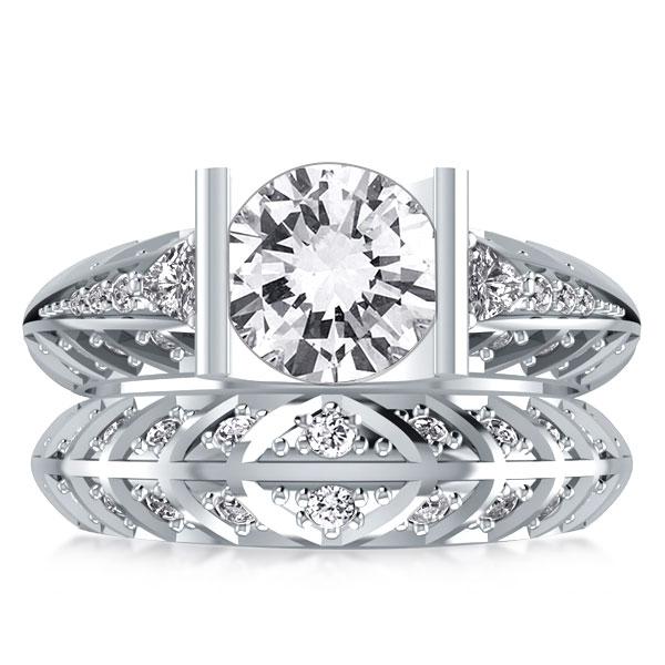 

Bar Set Round Cut Bridal Ring Set For Women, White