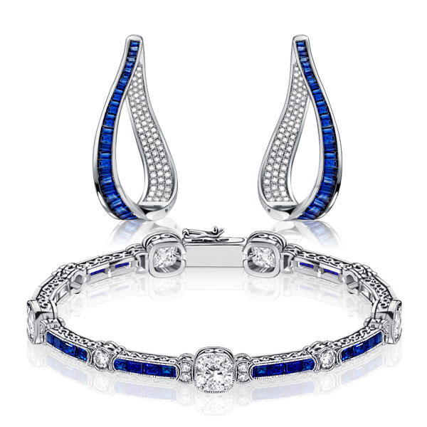 

Italo White & Blue Sapphire Bracelet & Hoop Earrings Set