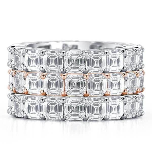 

Eternity Two Tone Asscher Stackable Band Set, White