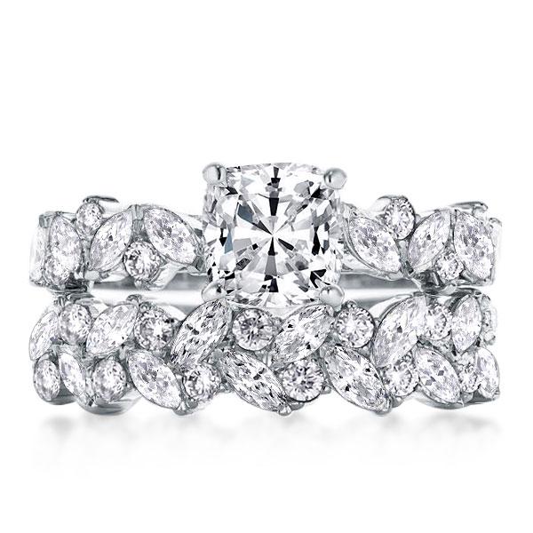 

Classic Half Eternity Marquise Wave Cushion Cut Bridal Set, White