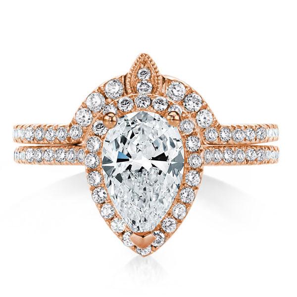 

Halo U-Pave Rose Gold Pear Cut Inset Guard Bridal Set, White