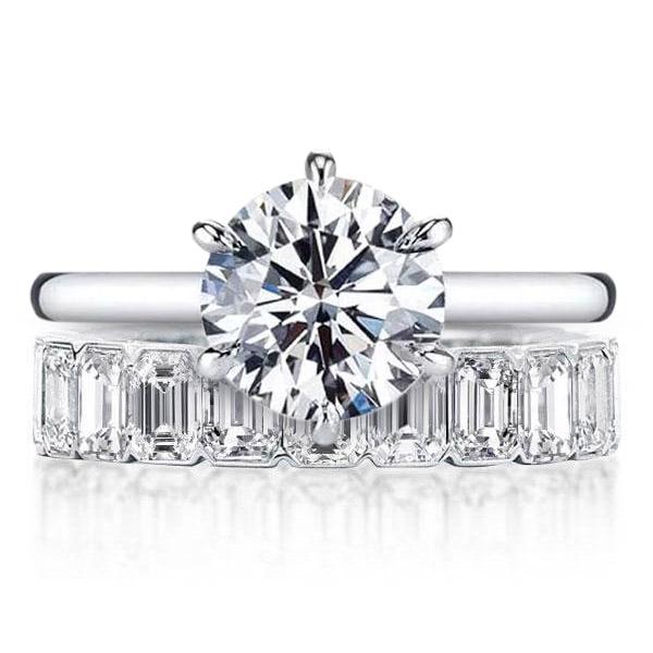 

Classic Solitaire Round & Emeral Bridal Set, White