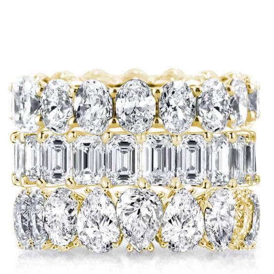 

Gold Triple Row Oval & Emerald & Pear Stackable Band Set, White