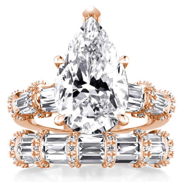 

Rose Golden Ribbon Design Pear Bridal Set, White