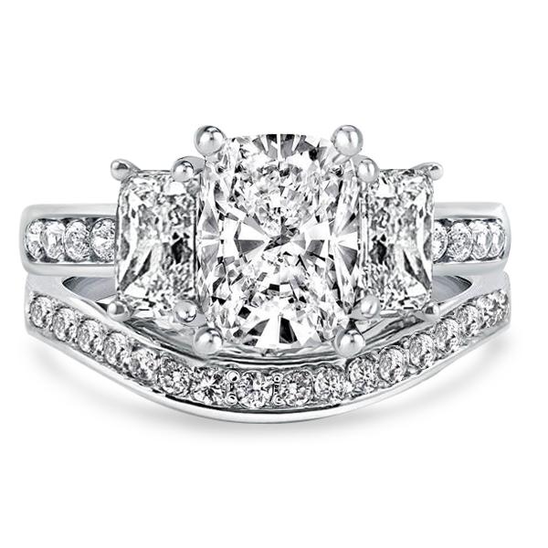 

Three Stone Cushion Cut Bridal Set, White