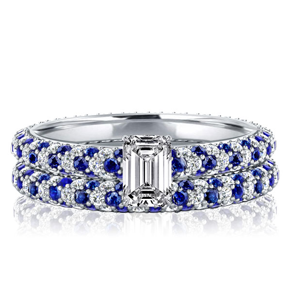 

Pave Setting Emerald Cut Bridal Set, White