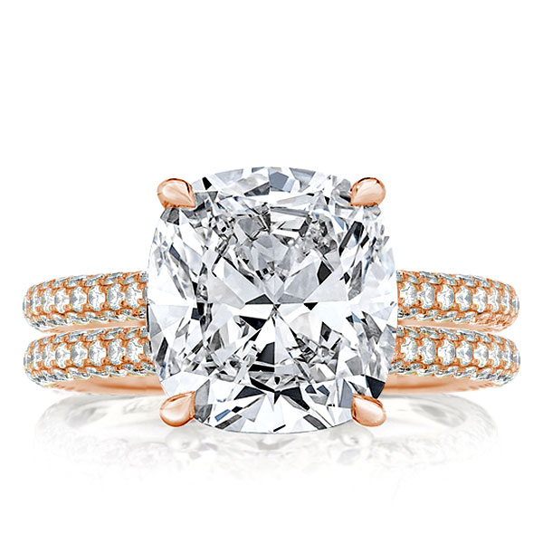 

Rose Gold Pave Setting Cushion Bridal Set, White