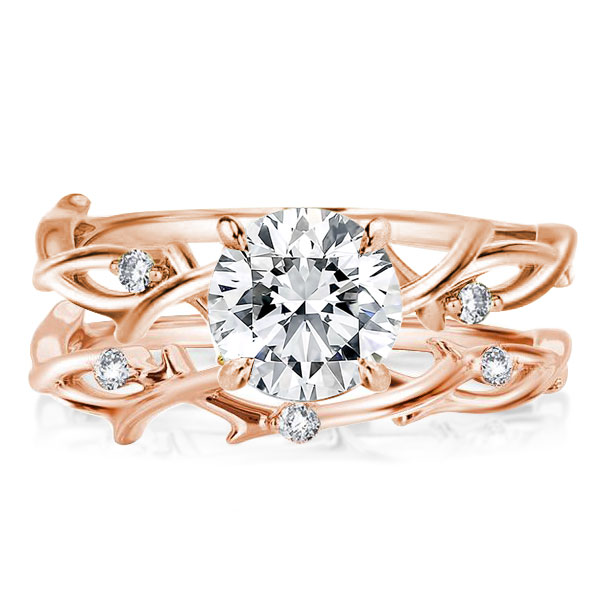 

Twist Design Rose Golden Round Cut Bridal Set, White