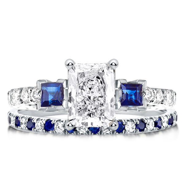

Italo Blue Sapphire Engagement Rings Sets 3 Stone Ring Sets, White