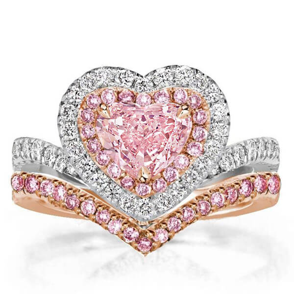 

Halo Two Tone Half Eternity Heart Cut Bridal Set, White