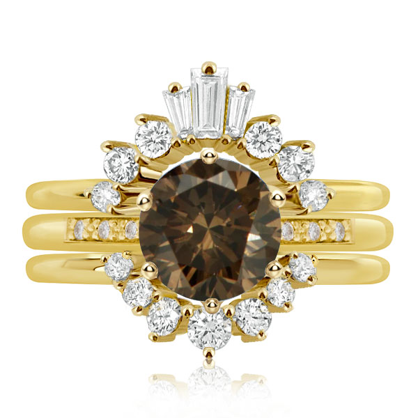 

Round Cut Smoky Quartz 3PC Wedding Set, White