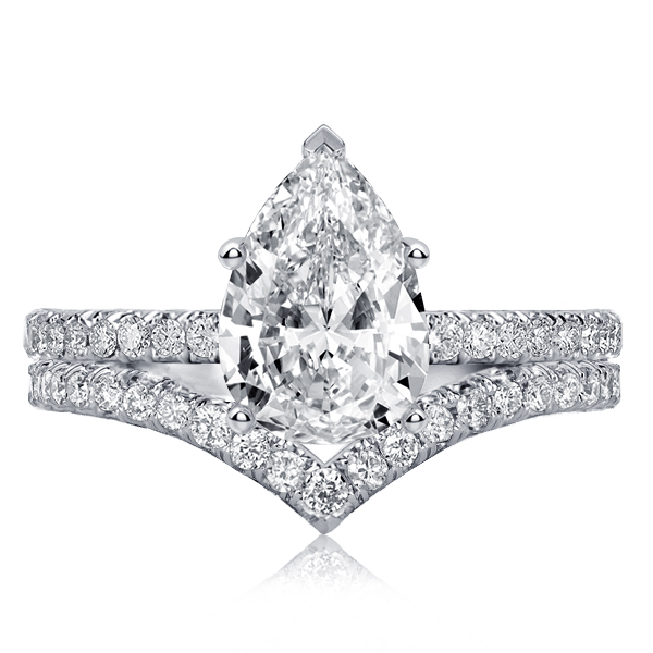 

Pear Cut Bridal Set With Curved Wedding Band, White