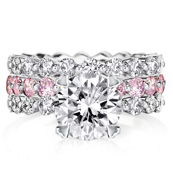 

Round Cut Pink & White Sapphire Eternity 3PC Wedding Set