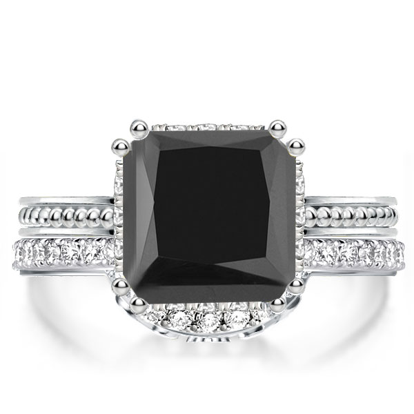 Double Prong Princess Created Black Diamond Bridal Set, White