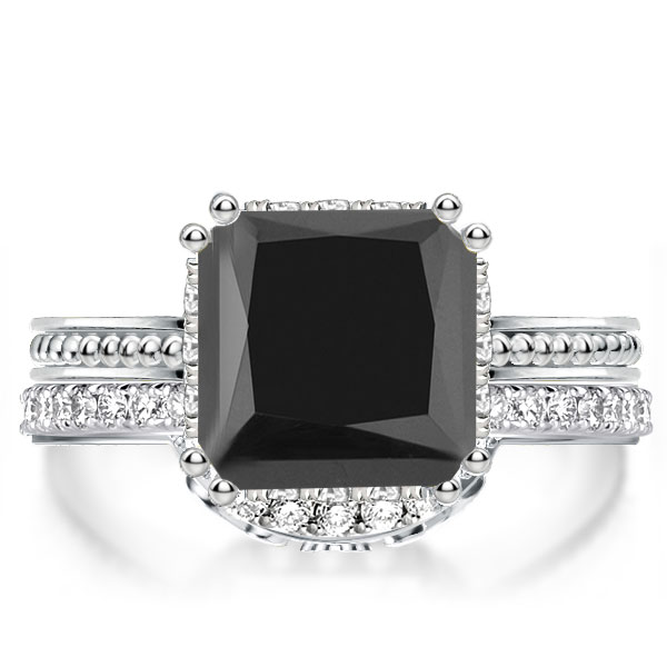 

Double Prong Princess Created Black Diamond Bridal Set, White