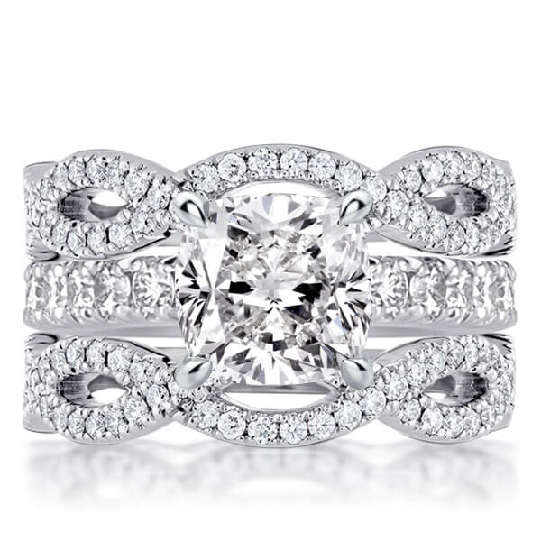 

Twist Cushion Cut Bridal Set 3PC Wedding Set, White