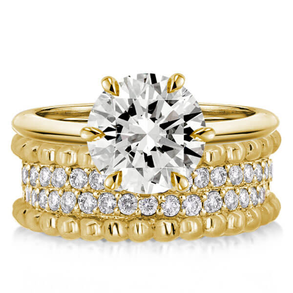 

Solitaire Yellow Gold Rope Design Cocktail Round Cut Bridal Set, White