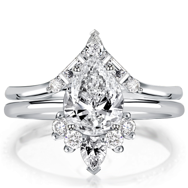 

Italo Pear Cut White Sapphire Bridal Set In Sterling Silver