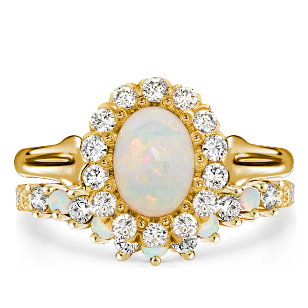

Italo Halo Opal Ring Set Opal Engagement Rings Sets Bridal Set, White