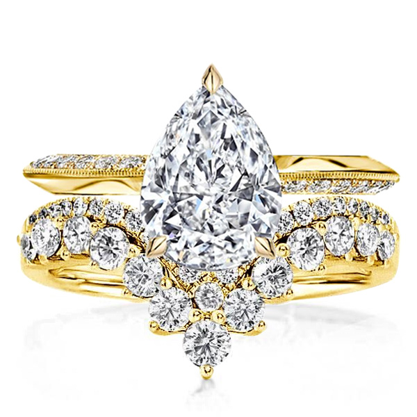 Golden Pear Cut Unique Engagement Rings Sets Bridal Set, White