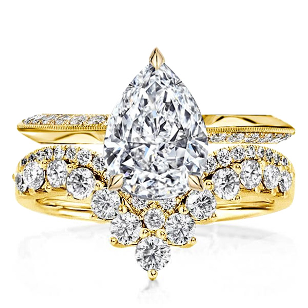 

Golden Pear Cut Unique Engagement Rings Sets Bridal Set, White