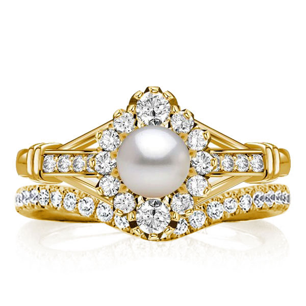 

Vintage Halo Pearl Round Cut Wedding Sets Bridal Set, White