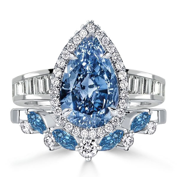 

Italo Blue Topza Halo Engagement Ring Sets Bridal Set, White