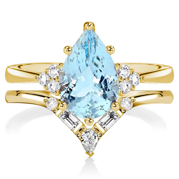 

Golden Pear Cut Aquamarine Engagement Rings Sets Bridal Set, White