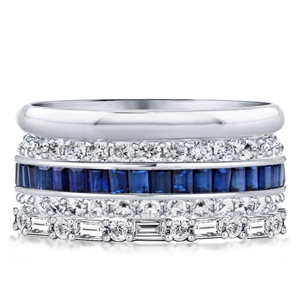 

Italo Baguette Blue Sapphire Stackable Band Set For Women, White