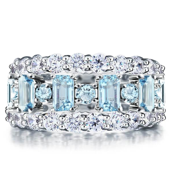 

Italo Baguette Aquamarine Stackable Ring Set For Women, White