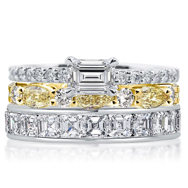 

Emerald & Asscher & Pear Yellow Topaz Stackable Band Set, White