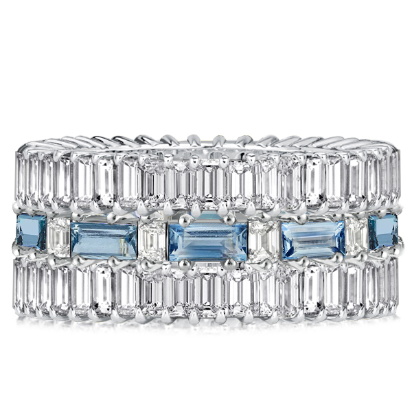 

Italo Baguette Cut White & Blue Topaz Stackable Band Set