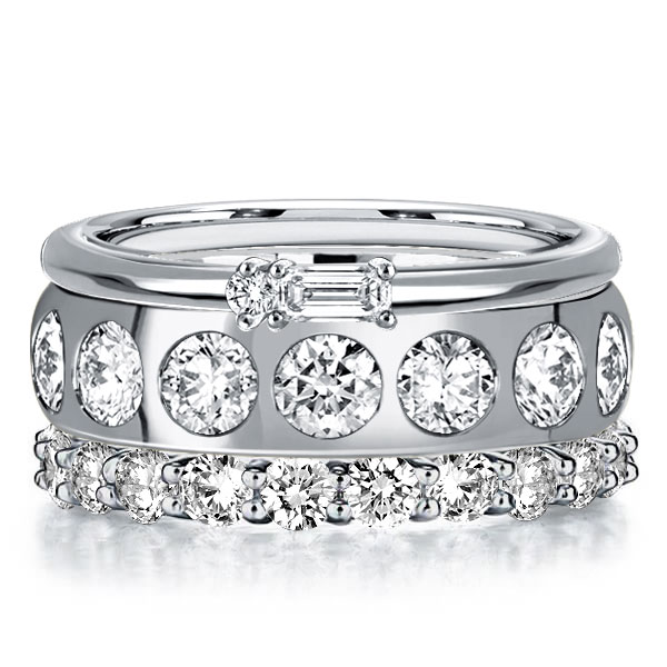 

Italo Baguette & Round Cut Stackable Band Set For Women, White