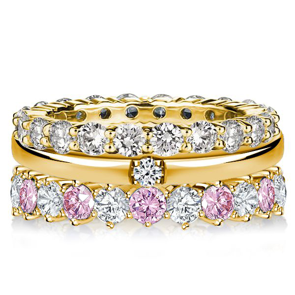 

Italo Golden Round Cut White & Pink Stone Stackable Band Set