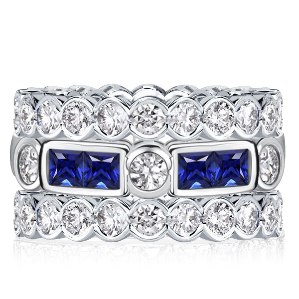 

Italo Vintage White & Blue Sapphire Stackable Band Set