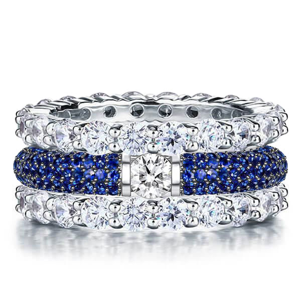 

Italo Two Tone White & Blue Sapphire Stackable Band Set