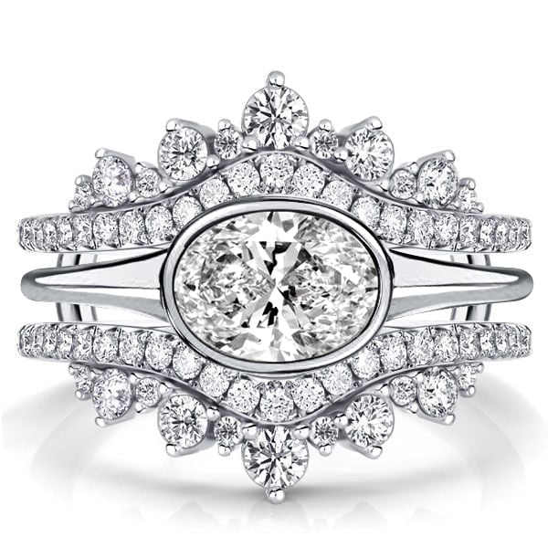 

Italo Oval Cut Inset Guard Enhancers Engagement Rings Sets, White